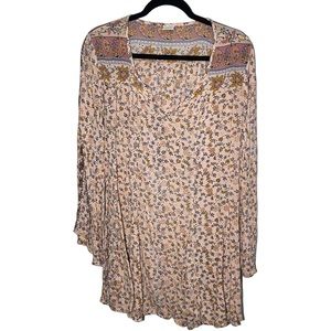 Patrons of Peace Women's Large Floral Long Bell Sleeves V Neck Boho Dress